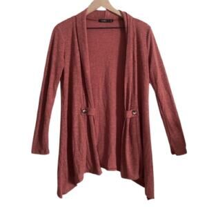 Cure Knit Ribbed Long Sleeve Open Button Asymmetrical Cardigan Sweater Medium